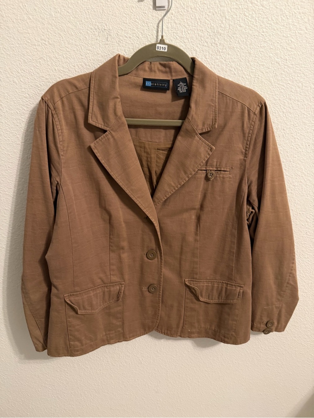 Katherine Barclay Tan Cotton Notch-Collar Blazer